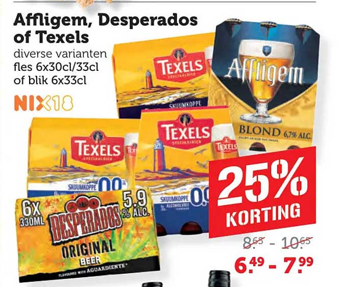 Affligem, Desperados of Texels diverse varianten fles 6x30cl/33cl of blik 6x33cl 25% korting