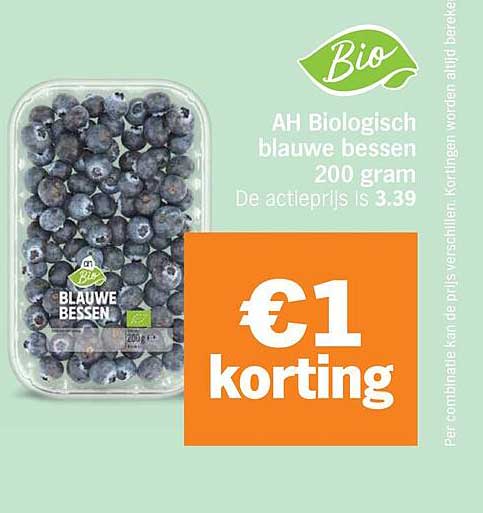 AH Biologisch blauwe bessen 200 gram €1 korting