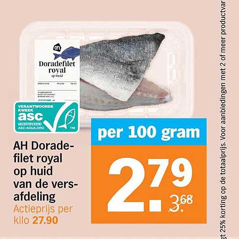 AH Dorade-filet royal op huid van de vers-afdeling