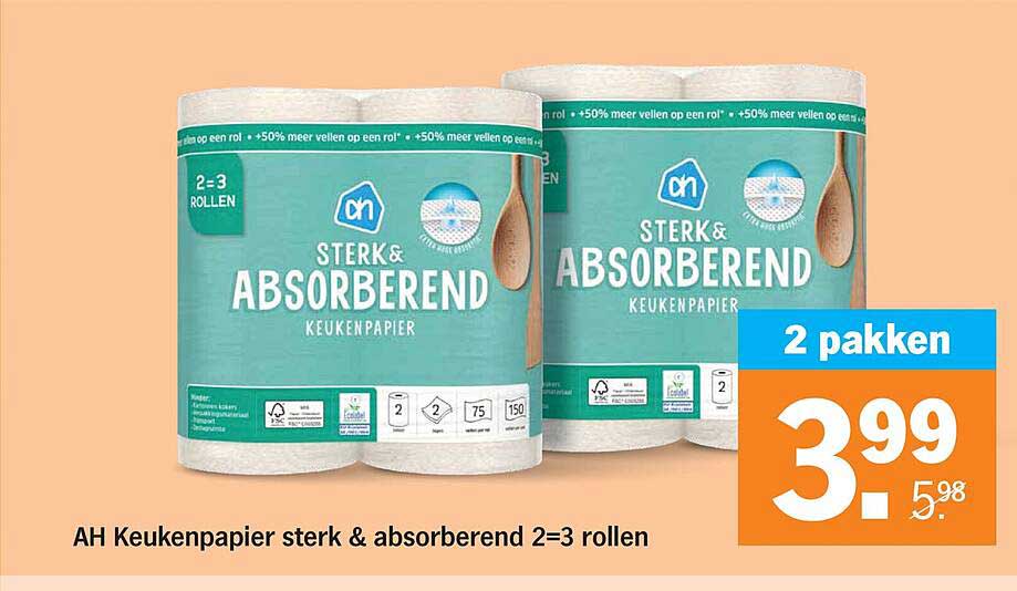 AH Keukenpapier sterk & absorberend 2=3 rollen