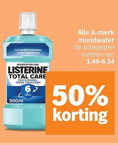 Alle A-merk mondwater 50% korting