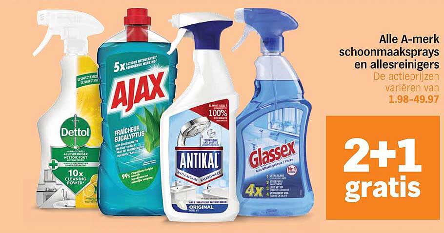 Alle A-merk schoonmaaksprays en allesreinigers 2+1 gratis