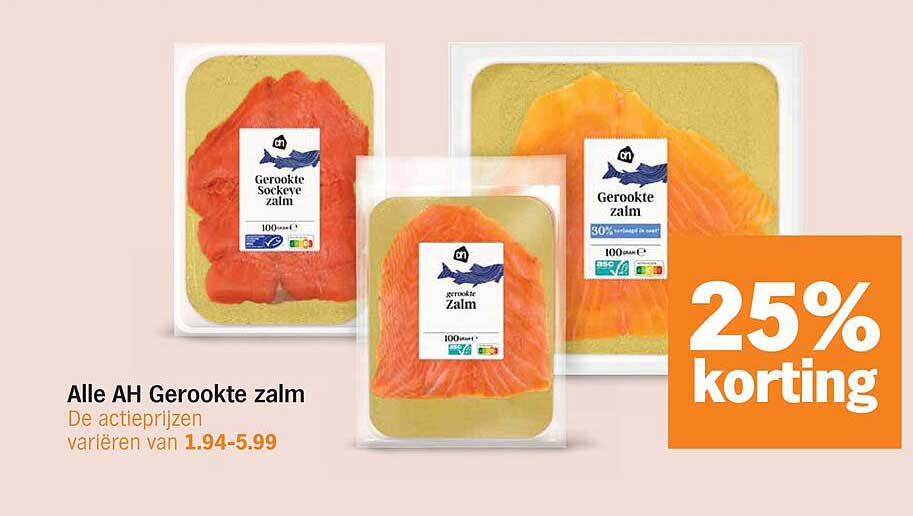 Alle AH Gerookte zalm 25% korting