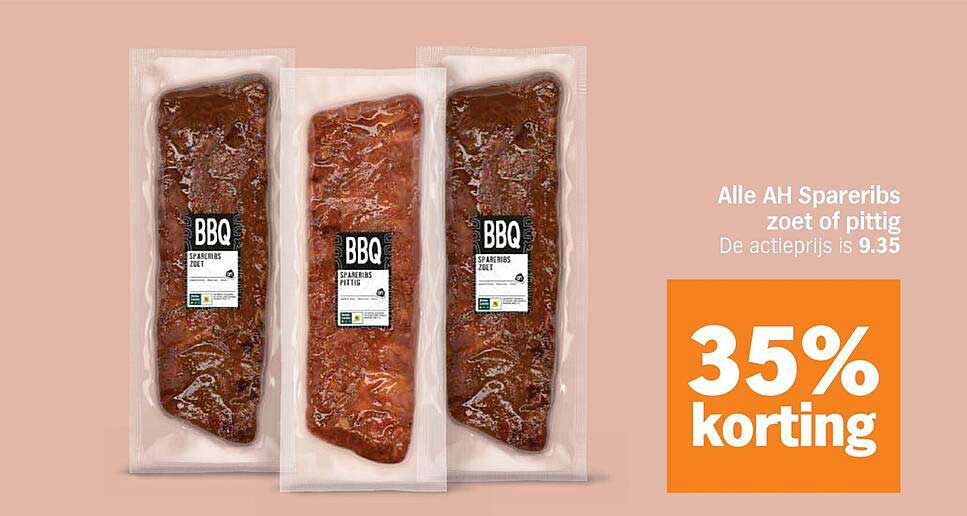 Alle AH Spareribs zoet of pittig 35% korting