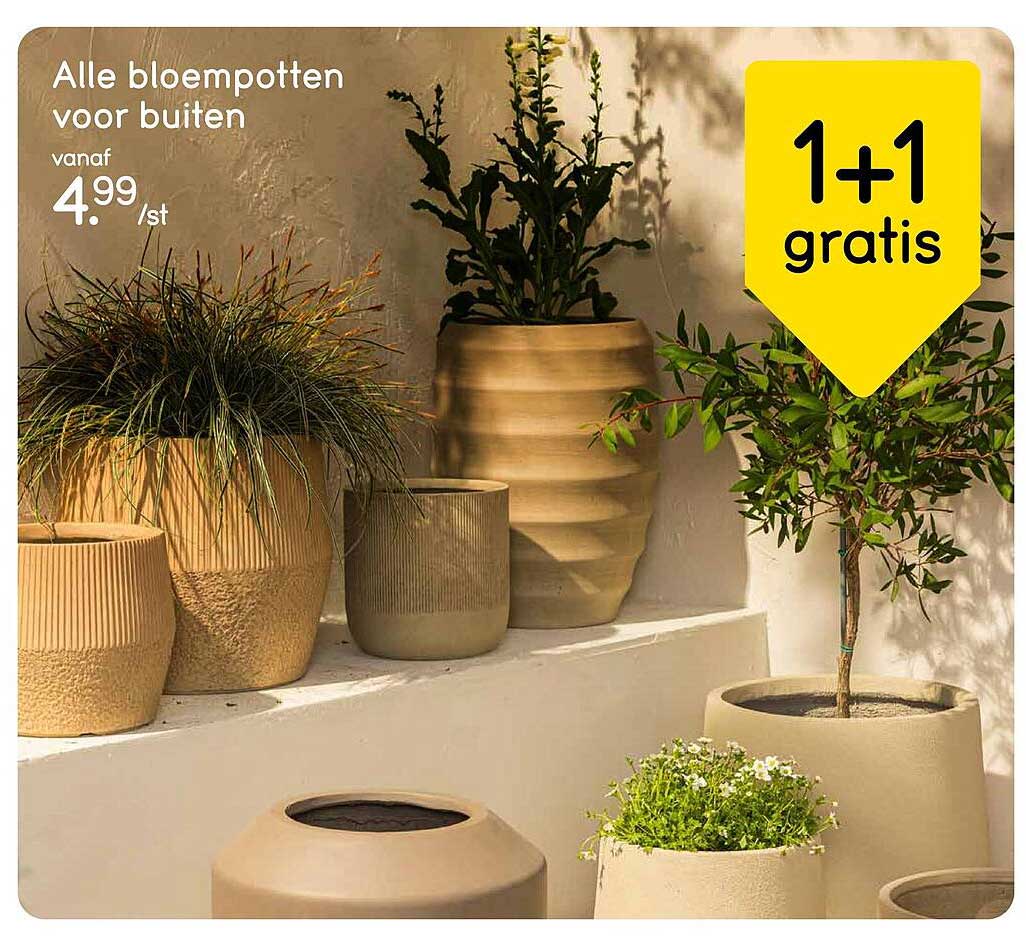 Alle bloempotten voor buiten 1+1 gratis