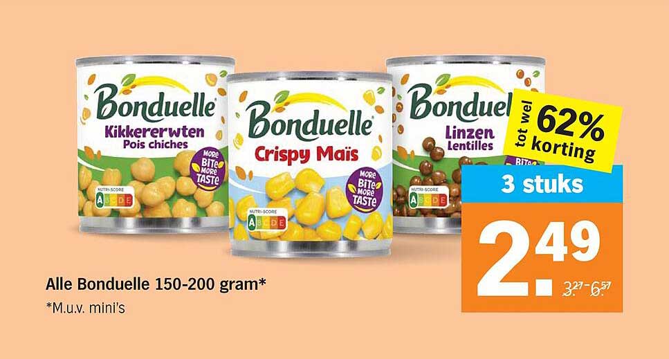 Alle Bonduelle 150-200 gram* 3 stuks tot wel 62% korting