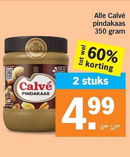 Alle Calvé pindakaas 350 gram 2 stuks tot wel 60% korting