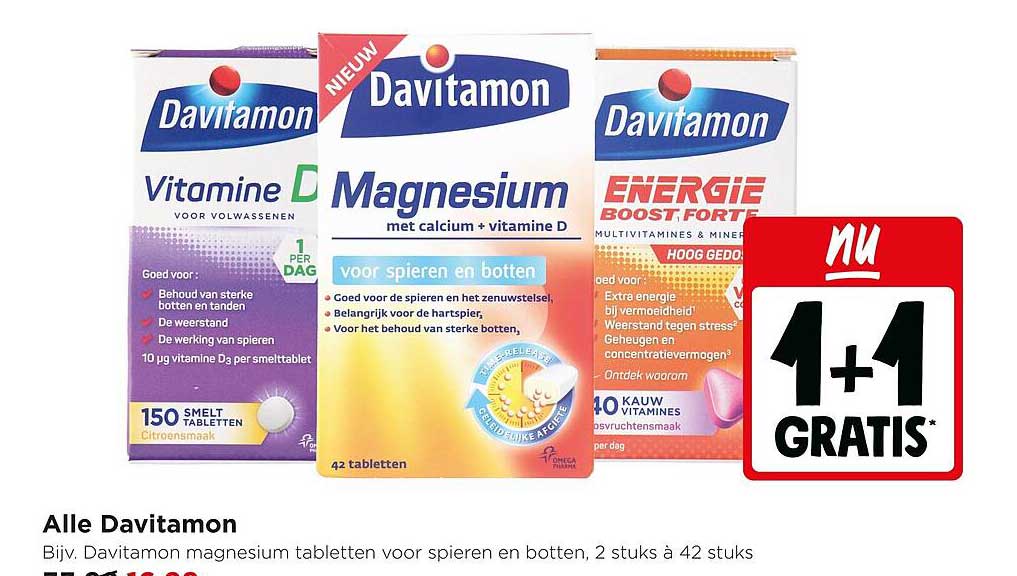 Alle Davitamon 1+1 gratis