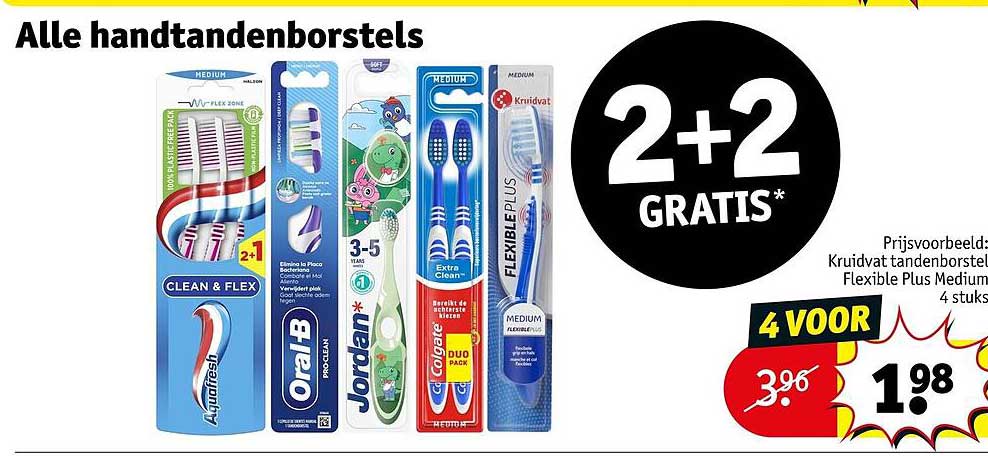 Alle handtandenborstels 2+2 GRATIS*