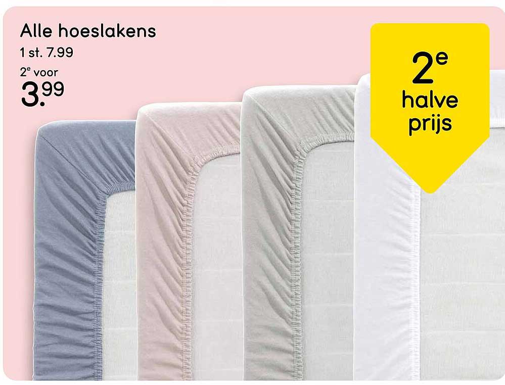 Alle hoeslakens 2e halve prijs