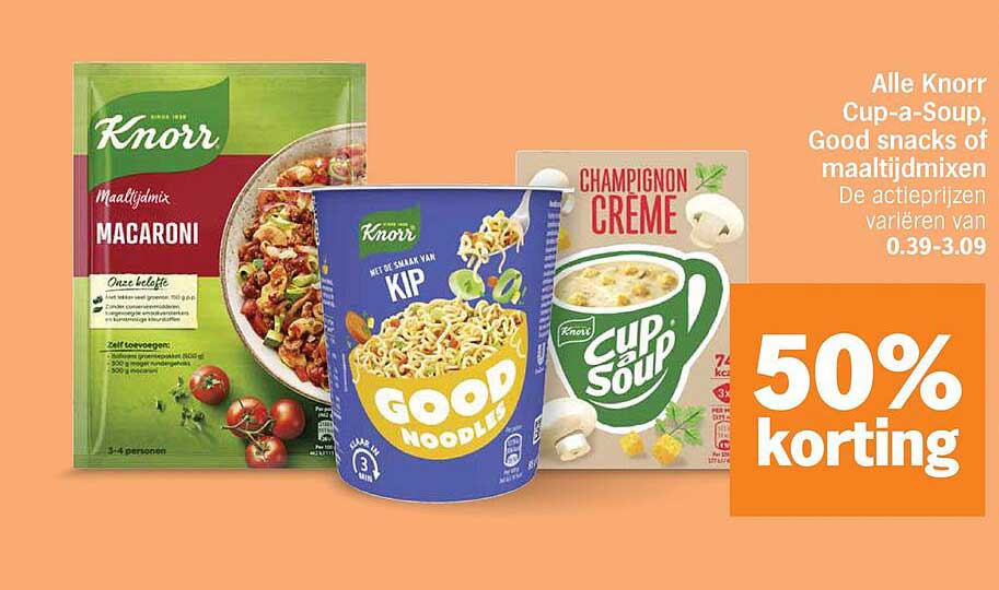 Alle Knorr Cup-a-Soup, Good snacks of maaltijdmixen 50% korting