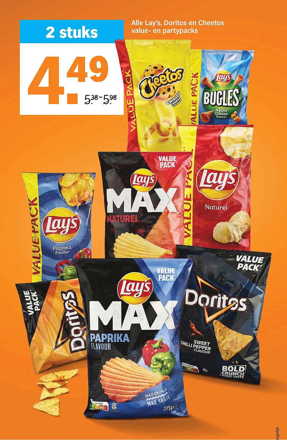 Alle Lay's, Doritos en Cheetos value- en partypacks 2 stuks