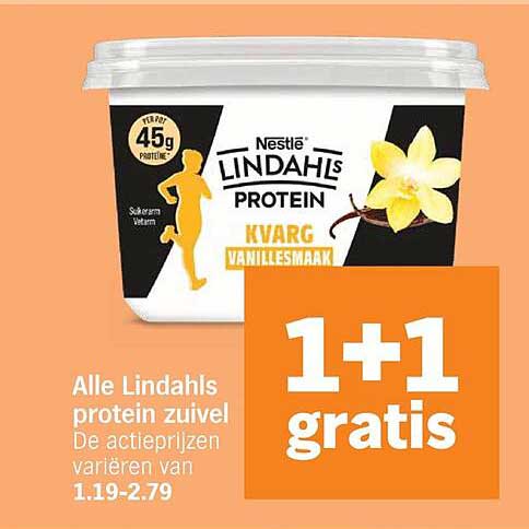 Alle Lindahls protein zuivel 1+1 gratis