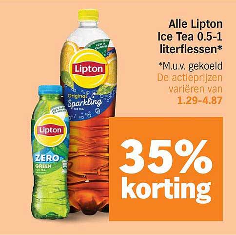 Alle Lipton Ice Tea 0.5-1 literflessen* 35% korting