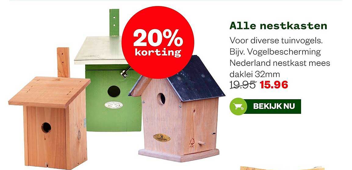 Alle nestkasten 20% korting