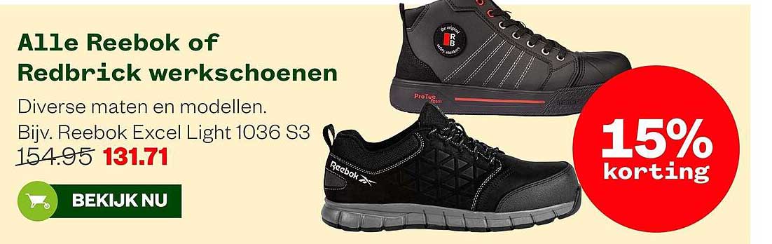 Alle Reebok of Redbrick werkschoenen 15% korting