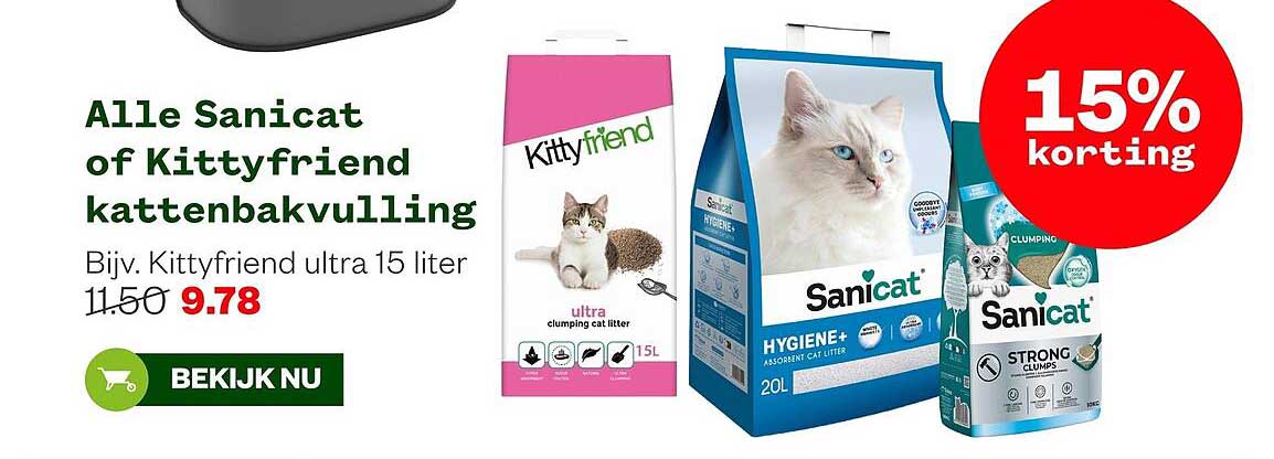 Alle Sanicat of Kittyfriend kattenbakvulling 15% korting