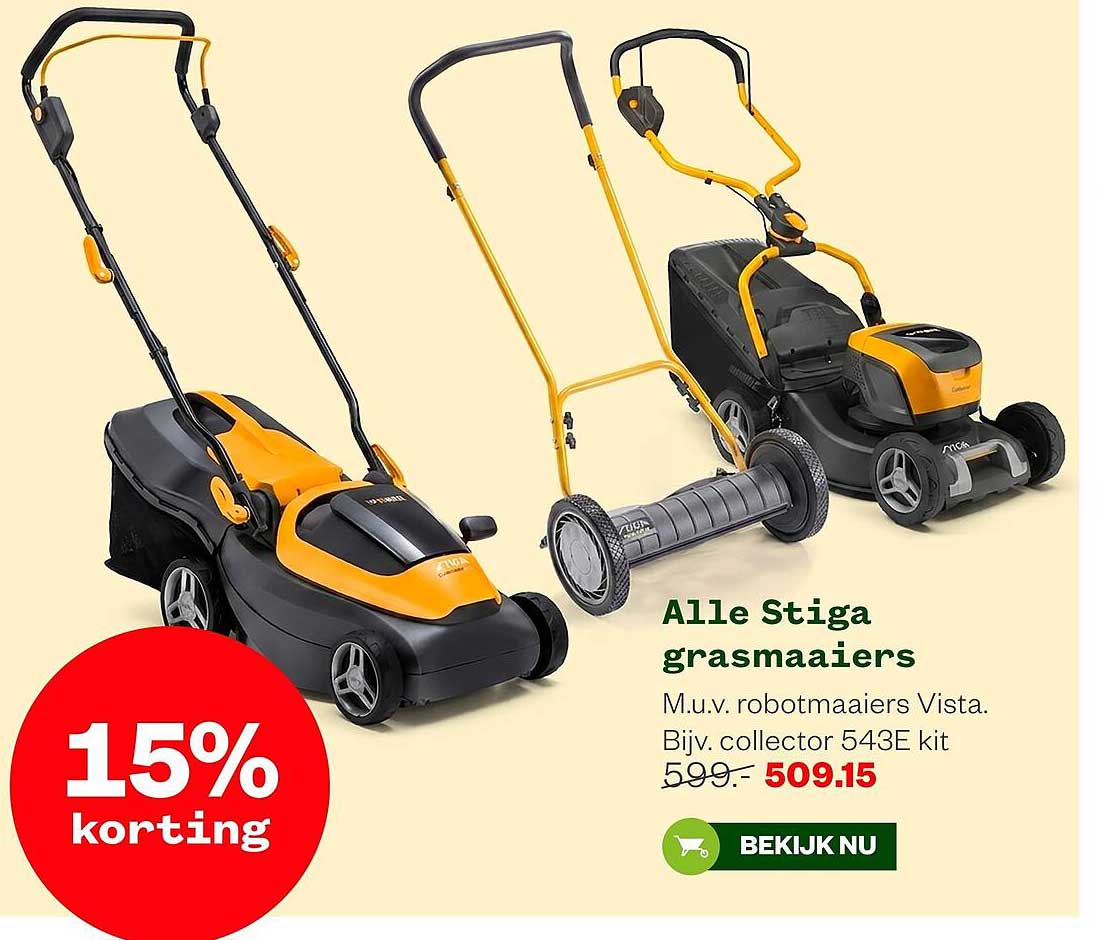 Alle Stiga grasmaaiers 15% korting