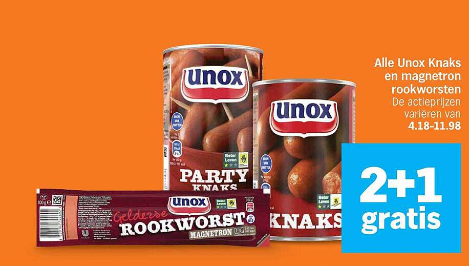 Alle Unox Knaks en magnetron rookworsten 2+1 gratis