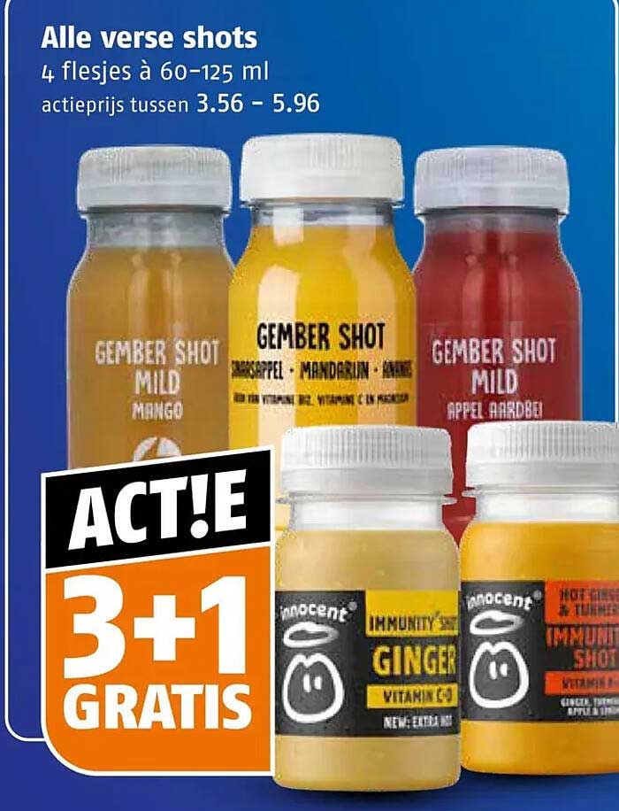 Alle verse shots 4 flesjes à 60–125 ml ACT!E 3+1 GRATIS