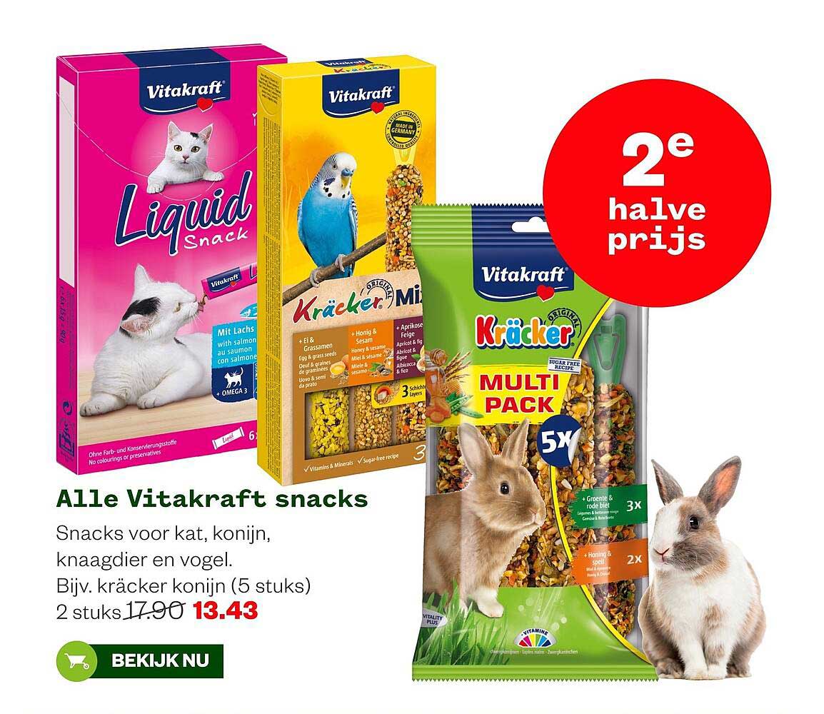 Alle Vitakraft snacks 2e halve prijs