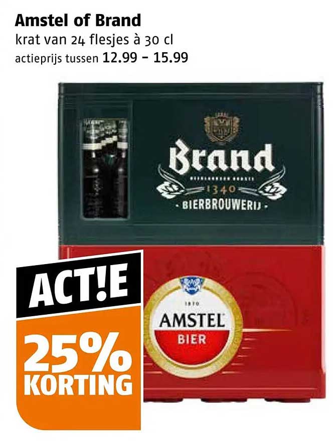 Amstel of Brand krat van 24 flesjes à 30 cl 25% KORTING