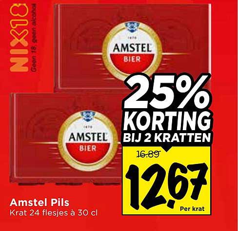 Amstel Pils Krat 24 flesjes à 30 cl 25% KORTING BIJ 2 KRATTEN
