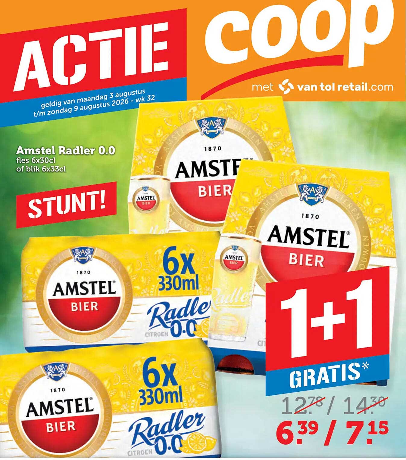 Amstel Radler 0.0 fles 6x30cl of blik 6x33cl 1+1 gratis