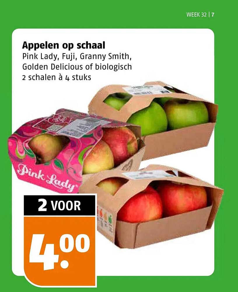 Appelen op schaal Pink Lady, Fuji, Granny Smith, Golden Delicious of biologisch 2 schalen à 4 stuks