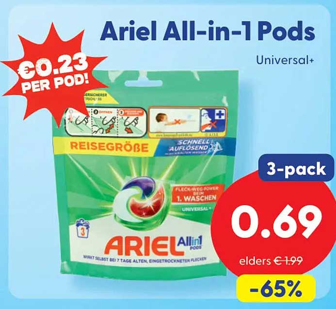 Ariel All-in-1 Pods Universal+ 3-pack -65%