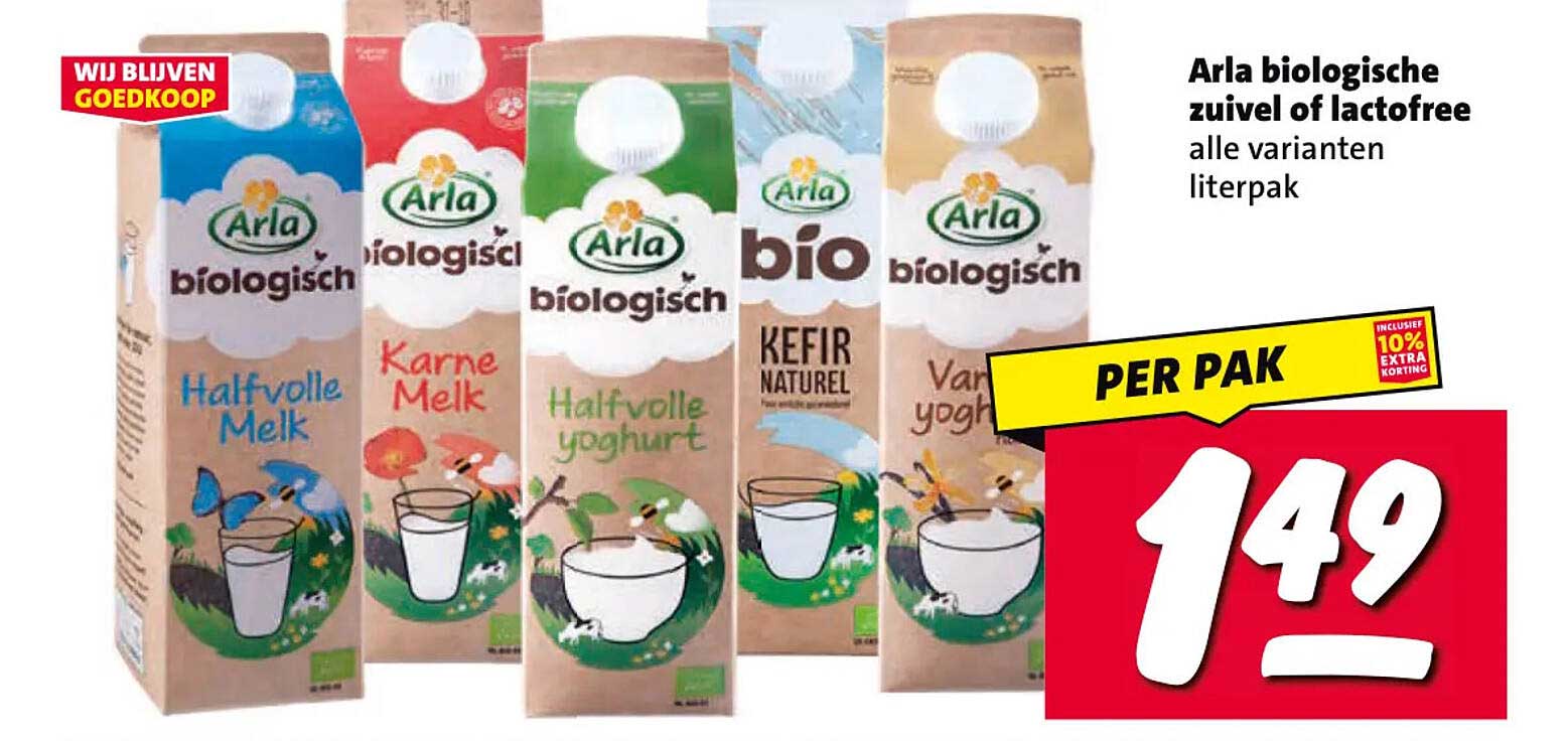 Arla biologische zuivel of lactosefree alle varianten literpak