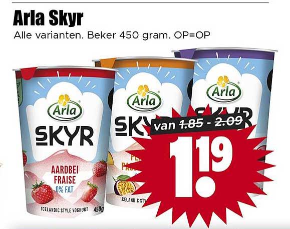 Arla Skyr Alle varianten. Beker 450 gram. OP=OP