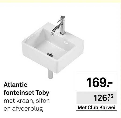 Atlantic fonteineset Toby met kraan, sifon en afvoerplug