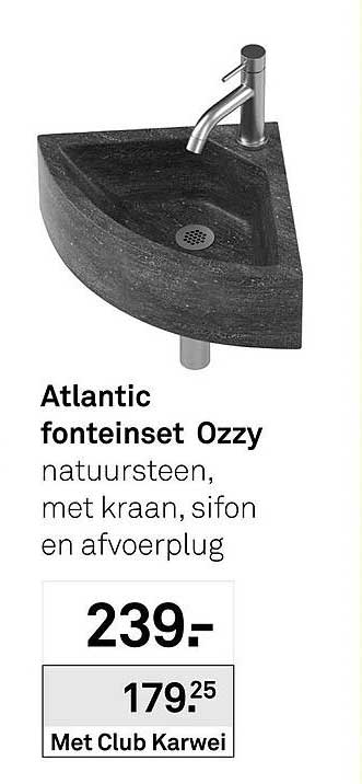 Atlantic fonteinset Ozzy natuursteen, met kraan, sifon en afvoerplug