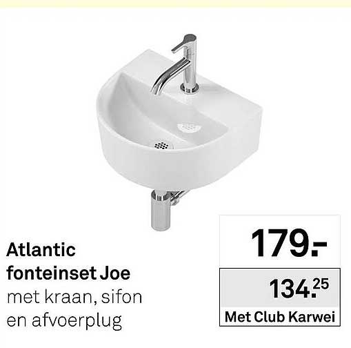 Atlantic fonteiset Joe met kraan, sifon en afvoerplug