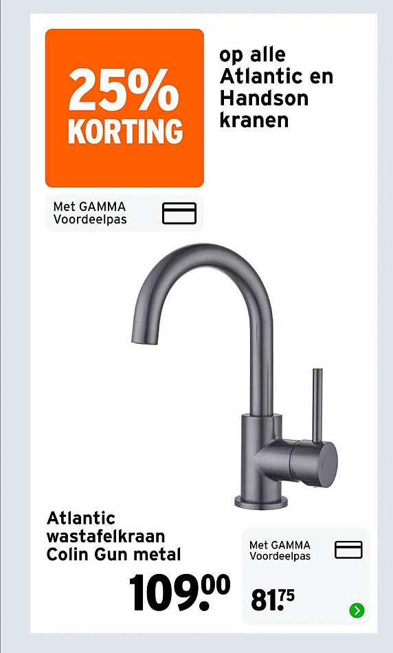 Atlantic wastafelkraan Colin Gun metal 25% KORTING op alle Atlantic en Handson kranen