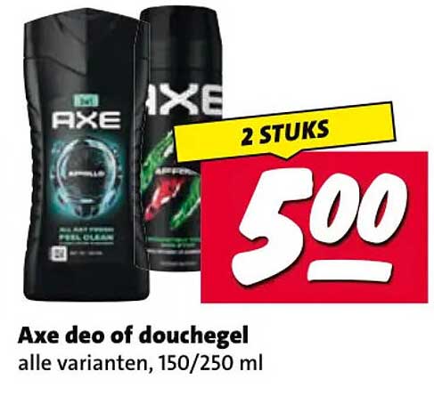 Axe deo of douchegel alle varianten, 150/250 ml 2 stuks