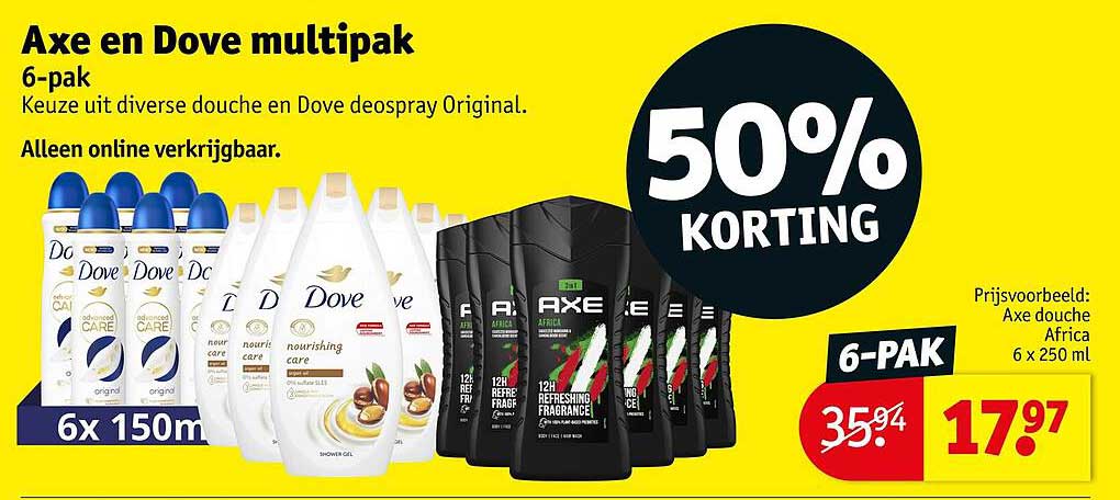 Axe en Dove multipak 6-pak 50% korting