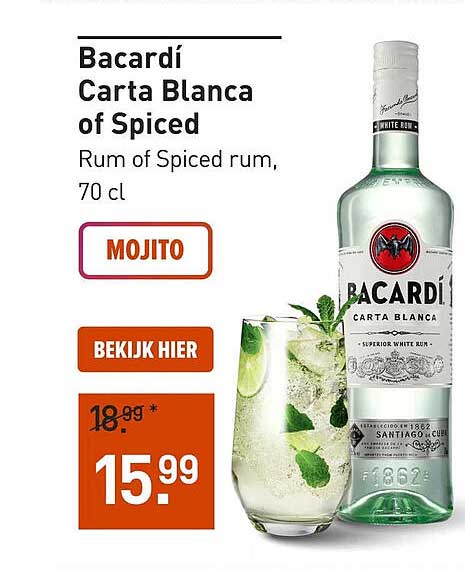 Bacardí Carta Blanca of Spiced Rum of Spiced rum, 70 cl MOJITO BEKIJK HIER