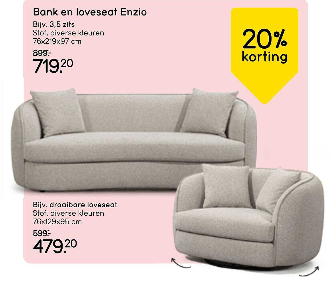 Bank en loveseat Enzio 20% korting
