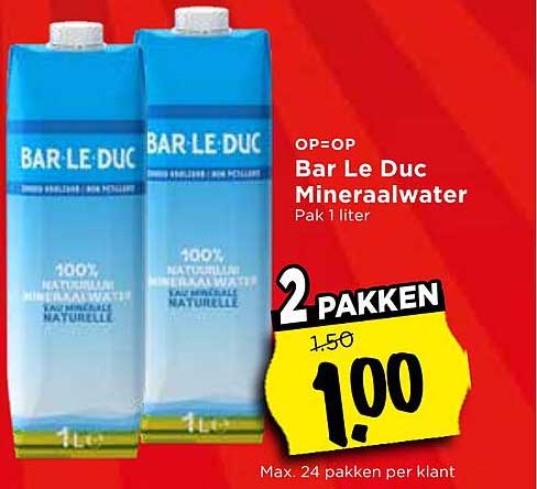 Bar Le Duc Mineraalwater Pak 1 liter OP=OP 2 pakken