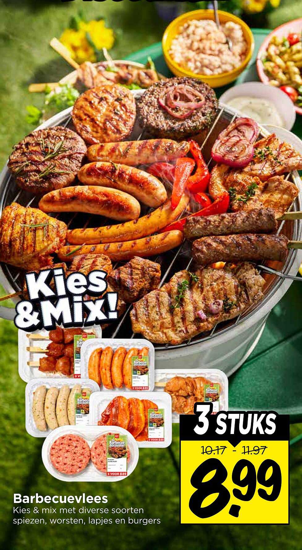 Barbecuevlees Kies & mix met diverse soorten spiezen, worsten, lapjes en burgers