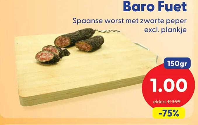 Baro Fuet Spaanse worst met zwarte peper excl. plankje