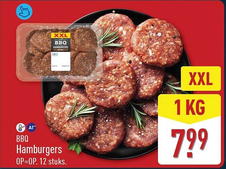 BBQ Hamburgers OP=OP. 12 stuks. XXL 1 KG