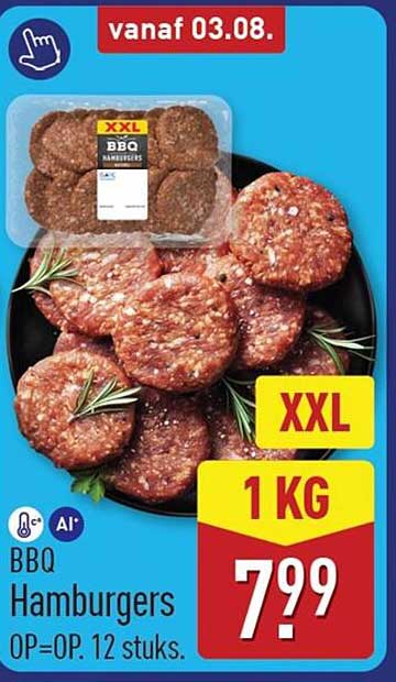 BBQ Hamburgers OP=OP. 12 stuks. XXL 1 KG