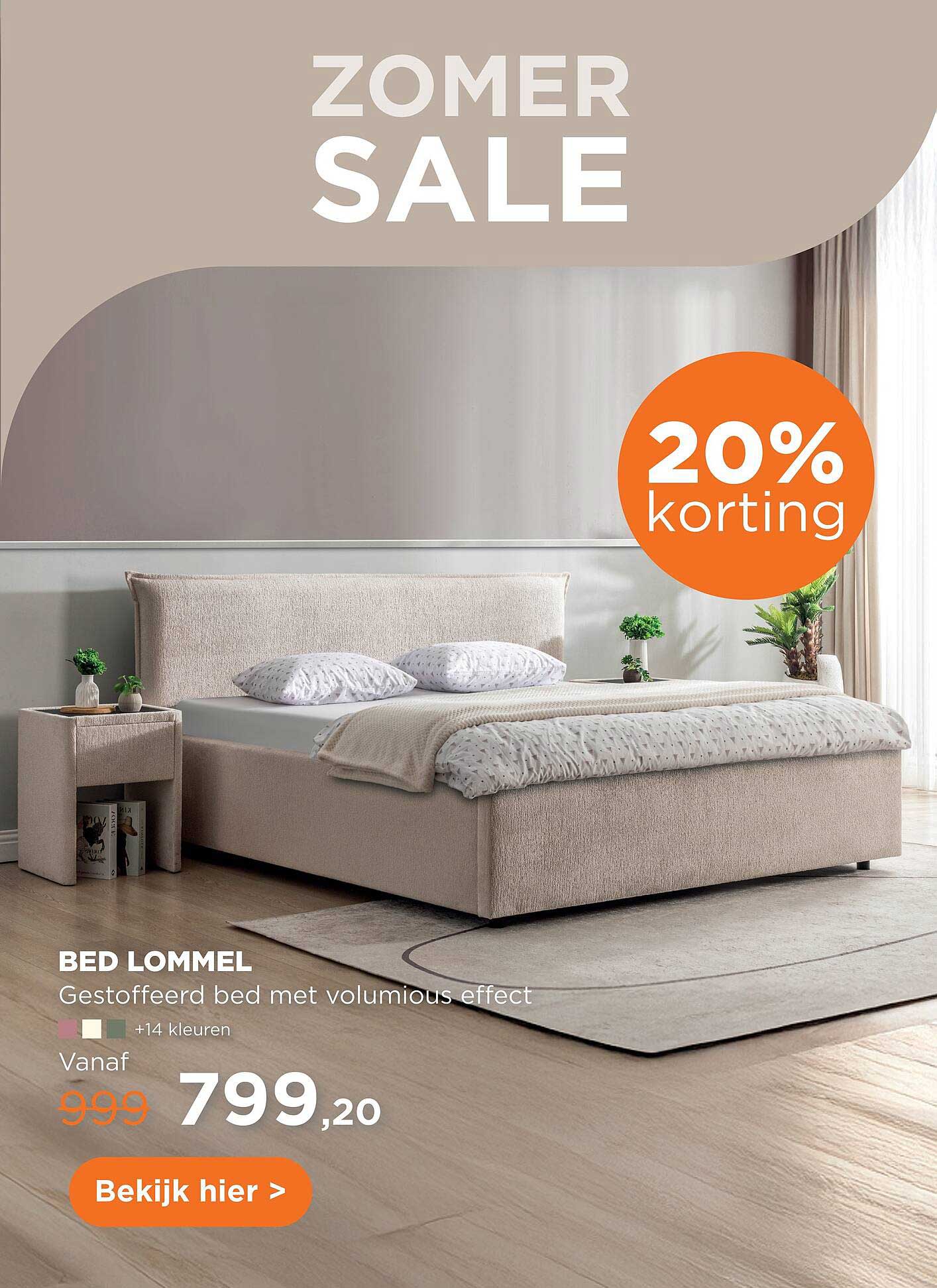 BED LOMMEL Gestoffeerd bed met volumious effect 20% korting