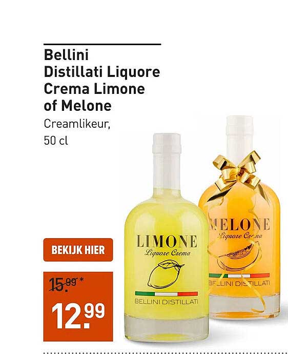 Bellini Distillati Liquore Crema Limone of Melone Creamlikeur, 50 cl