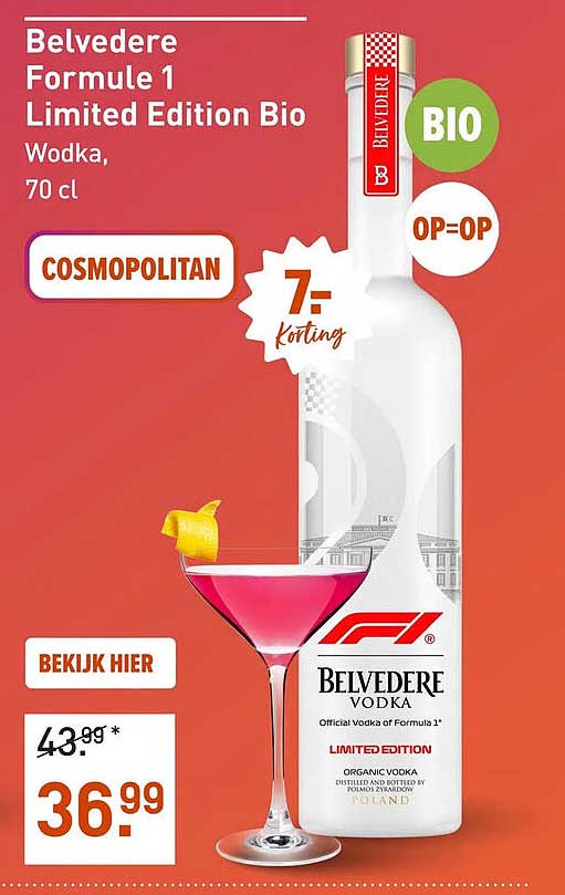 Belvedere Formule 1 Limited Edition Bio Wodka, 70 cl COSMOPOLITAN 7= Korting BIO OP=OP