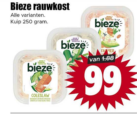 Bieze rauwkost Alle varianten. Kuip 250 gram.