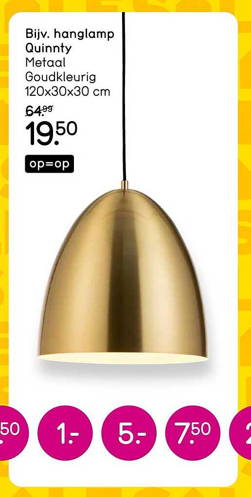 Bijv. hanglamp Quinnity Metaal Goudkleurig 120x30x30 cm op=op